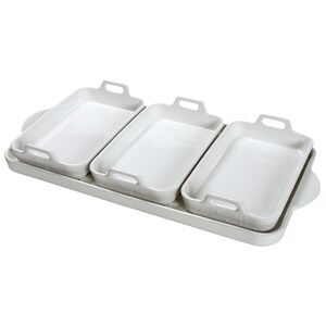 Temp-tations Woodland Set of 3 Ceramic Micro Bakers with Serving Tray White